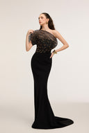 21SIX • Nerissa Crepe One-Shoulder Crystal-Embellished Evening Gown