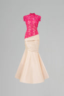 Pink Guipure Lace Mermaid Gown With Ivory Taffeta for women, from IHF ATELIER, The Viet Concept 