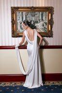 THÉSONG • Brun Velor Ivory Sculpted Column Evening Gown