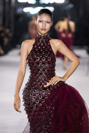 Emerge Mahogany Velvet Halter Gown with Cutout Detail for women, from DO LONG, The Viet Concept 