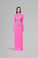 Pink Column Evening Gown with Embroidered Round Neckline Dress for women, from IHF ATELIER, The Viet Concept 