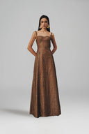 L' SCARLETT • Crystal-Beaded Lustrous Lace Maxi Dress