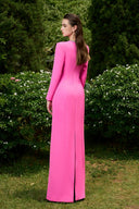 Pink Column Evening Gown with Embroidered Round Neckline Dress for women, from IHF ATELIER, The Viet Concept 