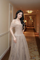 LINH PHUNG • Pom Couture Crystal Corset A-Line Tulle Gown