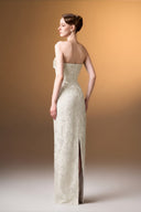 IHF ATELIER • Pearl-Embellished Black Rose Brocade Strapless Ball Gown