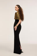 21SIX • Elowen Crepe Square-Shoulder Crystal-Embellished Gown