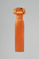 Silk Lined Taffeta Draped Off Shoulder Column Gown for women, from IHF ATELIER, The Viet Concept