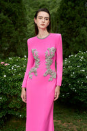 Pink Column Evening Gown with Embroidered Round Neckline Dress for women, from IHF ATELIER, The Viet Concept 