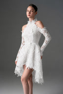 IHF STUDIO • Noir Floral Vine Lace Halter Midi Cocktail Dress