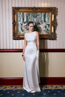 THÉSONG • Brun Velor Ivory Sculpted Column Evening Gown
