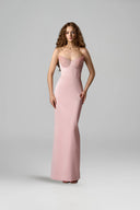 Rosé Lotus Crystal Silk Taffeta Column Dress for women, from IHF STUDIO, The Viet Concept
