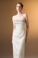 IHF ATELIER • Pearl-Embellished Black Rose Brocade Strapless Ball Gown