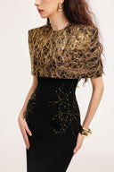 21SIX • Elowen Crepe Square-Shoulder Crystal-Embellished Gown