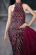 Emerge Mahogany Velvet Halter Gown with Cutout Detail for women, from DO LONG, The Viet Concept 