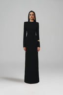 L' SCARLETT • Black Crystal Floral Open-Back Crepe Maxi Dress