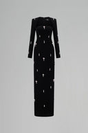 Noir Celestial Trapeze Neck Column Gown With Pink Stones for women, from IHF Atelier, The Viet Concept