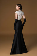 White Sequin Lace & Black Taffeta Sleeveless Mermaid Gown Round Neck for women, from IHF ATELIER, The Viet Concept 