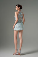 Aurelia Crystal Floral Lace Mini Dress in Aqua for women, from 21SIX, The Viet Concept