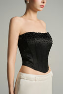 IHF STUDIO • Black Crystal Embellished Strapless Corset Top