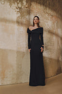 L' SCARLETT • Mobius Crystal-Embellished Off-Shoulder Maxi Dress