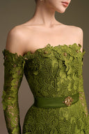 Luxury Guipure Lace Off-Shoulder A-Line Long Sleeve Evening Gown for women, from IHF ATELIER, The Viet Concept 