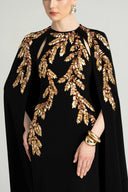 21SIX • Florine Crepe Crystal Leaf-Embellished Cape Evening Gown