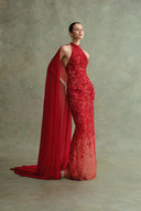 Velora Scarlet Mirage Embellished Mermaid Gown With Cape for women, from DUONG ATELIER, The Viet Concept