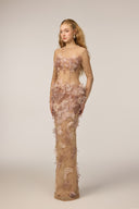 21SIX • Solara Floral Lace 3D Embellished Long-Sleeve Evening Gown