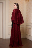 Étoile Dark Red French Lace Cape Column Gown for women, from IHF ATELIER, The Viet Concept 
