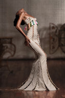 HUELLEY ROSE • Tanari Ivory Crystal-Embellished Lace-Up Mermaid Dress