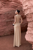 THÉSONG • Sablea Ivory Draped Long-Sleeve Column Gown
