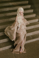 Cynthia Asymmetric Rose Ruffle Maxi Dress for women, from WHITE PLAN, The Viet Concept