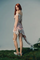 Flora Pink Lace Embroidered Couture Bodysuit for women, from LA VIERGE, The Viet Concept 