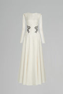 Cream Velithia A-line Boat Neck Lace Floor Length Dress for women, from Maison Des Copains, The Viet Concept 