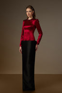 IHF ATELIER • Red Bamboo Taffeta & Red Satin Silk Column Gown