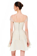 Unbound Embossed Brocade Ivory A-Line Couture Mini Dress for women, from MR CRAZY & LADY SEXY, The Viet Concept 