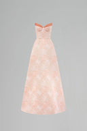 Lotus Éclat Pink Lacquered Brocade Bustier Gown for women, from IHF STUDIO, The Viet Concept