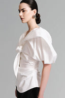 White Knotted Scarf Blouse for women, from Lecia, The Viet Concept 