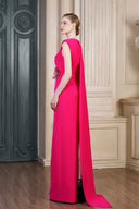 Pink Column Evening Gown With One-Shoulder Cape for women, from IHF ATELIER, The Viet Concept
