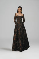 L' SCARLETT • Satin Silk Asymmetric Cape Column Gown