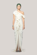 Kasey Slit Diagonal Neck Cotton Polyester Floor Length Dress for women, from Das La Vie, The Viet Concept 