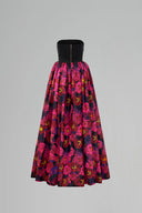 Strapless Bustier Black & Pink Floral Jacquard Ball Gown in Taffeta for women, from IHF ATELIER, The Viet Concept