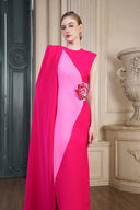 Pink Column Evening Gown With One-Shoulder Cape for women, from IHF ATELIER, The Viet Concept