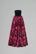 Strapless Bustier Black & Pink Floral Jacquard Ball Gown in Taffeta for women, from IHF ATELIER, The Viet Concept