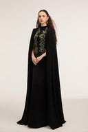 21SIX • Serene Crepe Cape Gown with Crystal Branch Embellishments
