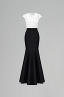 White Sequin Lace & Black Taffeta Sleeveless Mermaid Gown Round Neck for women, from IHF ATELIER, The Viet Concept 
