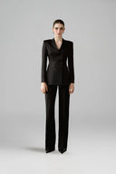 Isa Sculpted Satin Blazer & Tailored Trousers Suit for women, from DANG PHONG DESIGNER, The Viet Concept