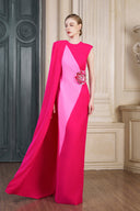 Pink Column Evening Gown With One-Shoulder Cape for women, from IHF ATELIER, The Viet Concept