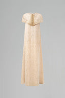 Beige Metallic Striped Chiffon Column Gown with Crystal Mini Cape for women, from IHF ATELIER, The Viet Concept