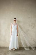 White Mei Convertible Silk Organza Mesh Maxi Dress for women, from DANG PHONG DESIGNER, The Viet Concept